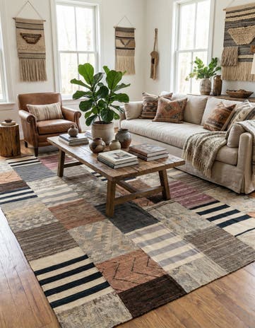 6' 8 x 9' 8 Hand Woven Kilim Patchwork Wool Rug