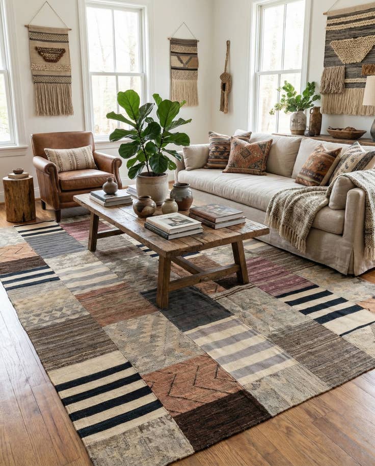 Detail image of 6' 8 x 9' 8 Hand Woven Kilim Patchwork Wool Rug