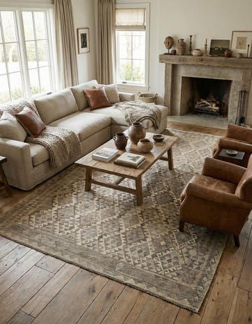 6' 10 x 9' 9 Hand Woven Kilim Maymana Wool Rug