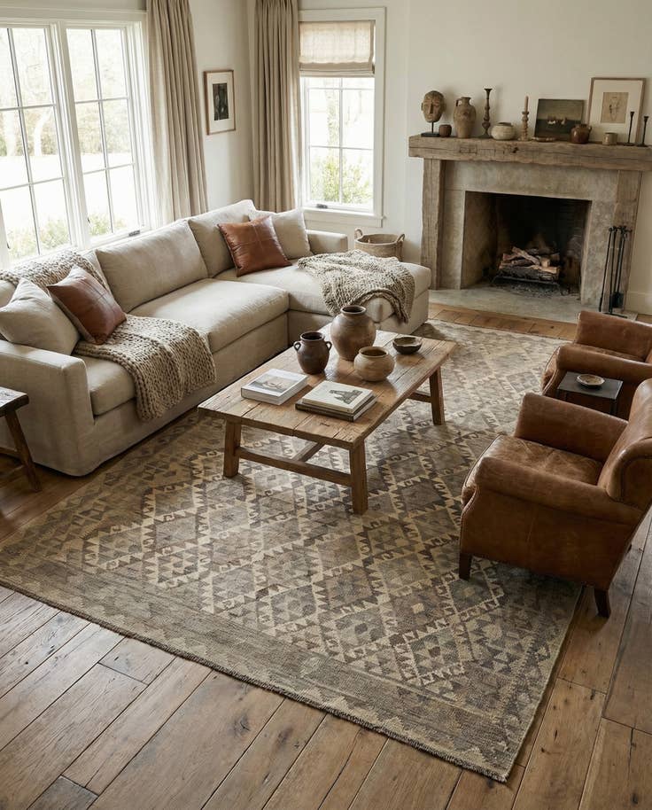 Detail image of 6' 10 x 9' 9 Hand Woven Kilim Maymana Wool Rug