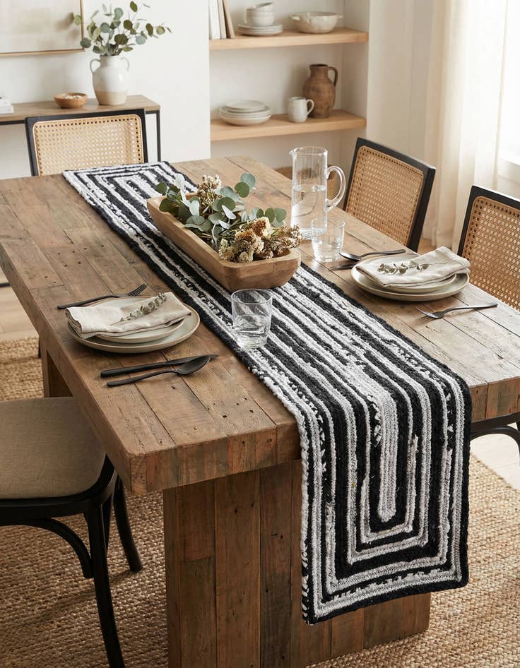 Detail image of  1' 2 x 10'  Hand Braided Chindi Table Runner Rug