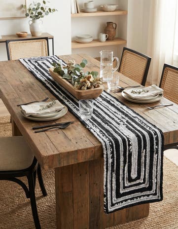 Black and White Handmade Braided Chindi Table Runner Rug