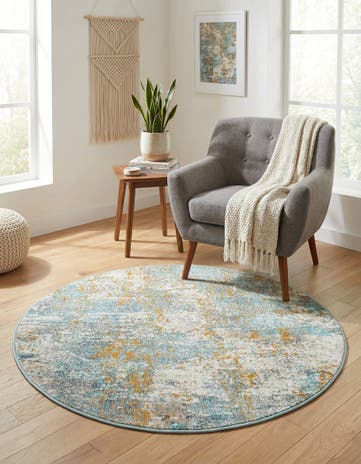 Cream Blue Paragon Round Rug