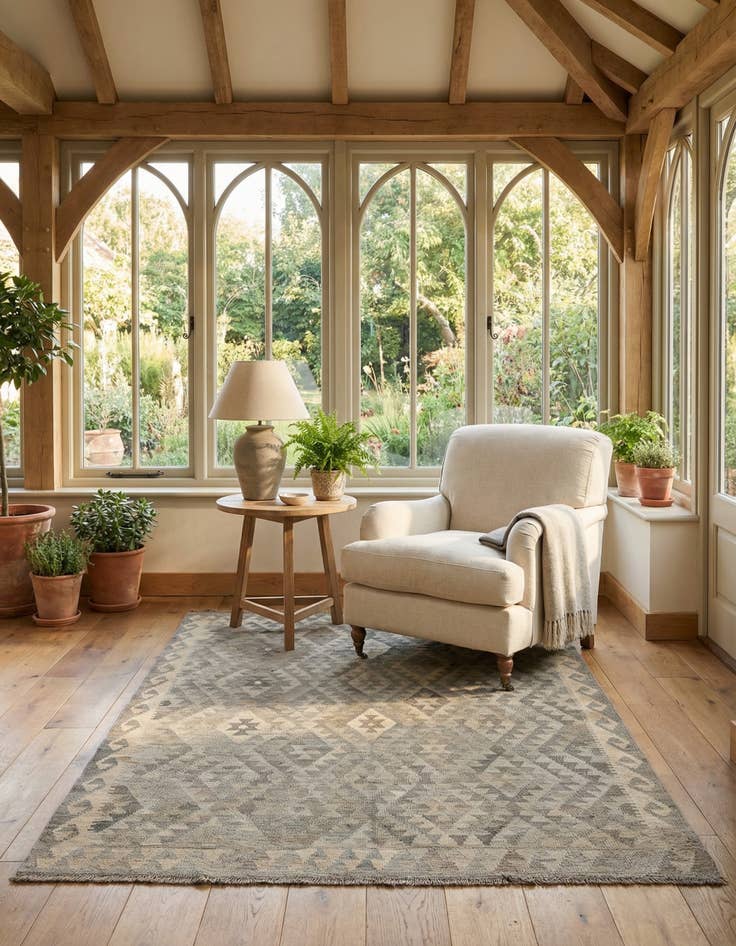 Detail image of 5' 3 x 6' 7  Hand Woven Kilim Maymana Wool Rug