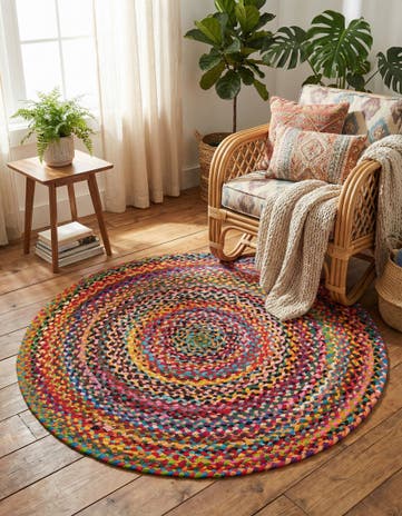 4' 1 x 4' 1 Handmade Braided Chindi Round Rug