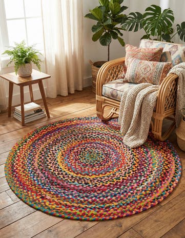 4' 1 x 4' 1 Handmade Braided Chindi Round Rug