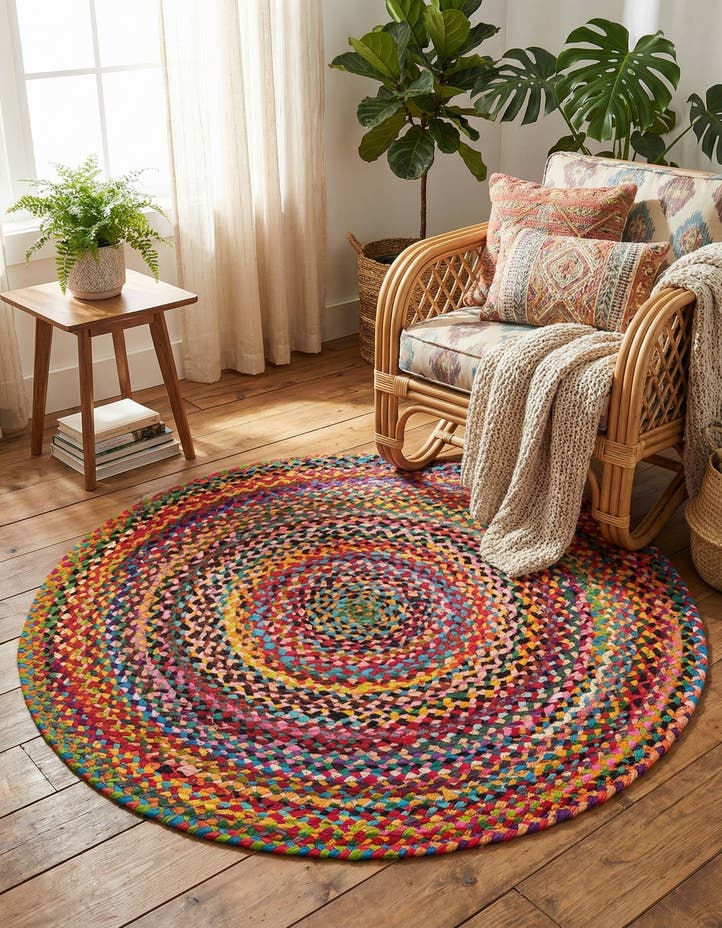 4' 1 x 4' 1 Handmade Braided Chindi Round Rug