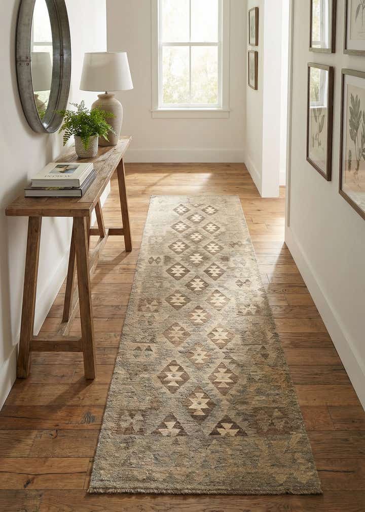 2' 11 x 9' 8 Hand Woven Kilim Maymana Wool Runner Rug