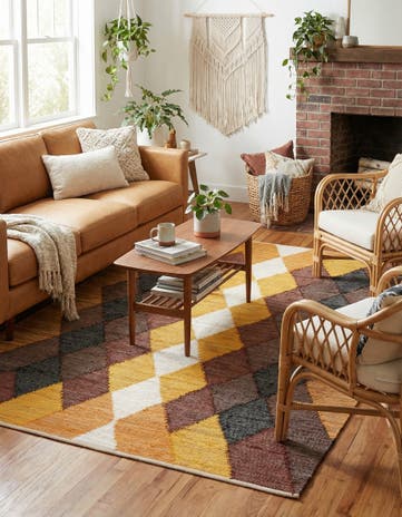 Brown Yellow Black Hand Braided Chindi Cotton Rug