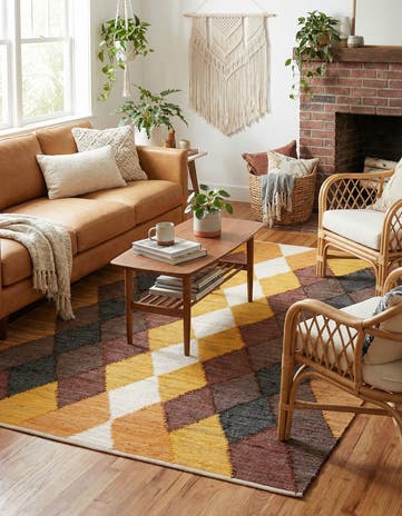 Brown Yellow Black Hand Braided Chindi Cotton Rug