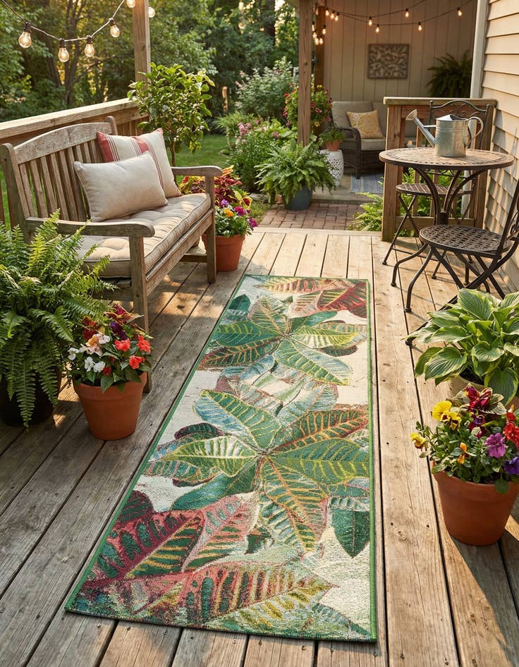 Detail image of 2' x 6' Easy-Clean Botanical Indoor / Outdoor Runner Rug