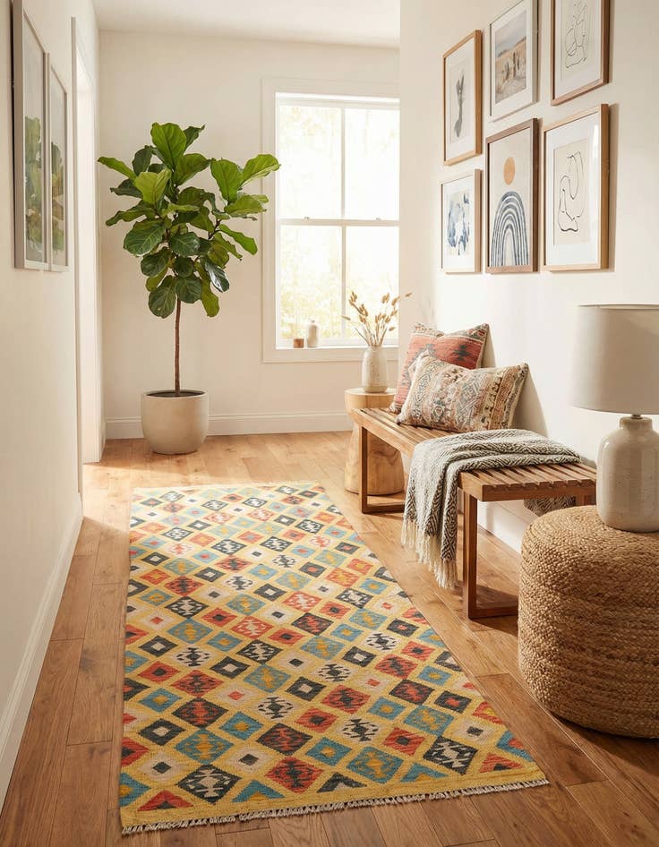 Detail image of 3' 3 x 6' 6  Hand Woven Kilim Maymana Wool Runner Rug