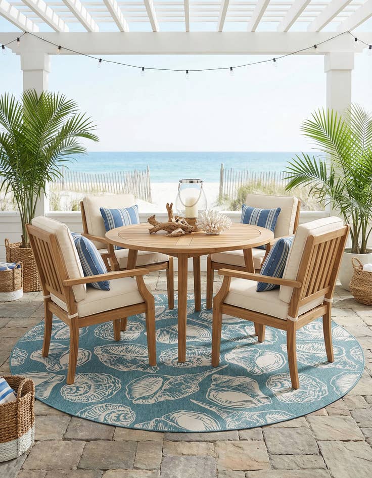 Detail image of 12' x 12'  Washable Coastal Indoor / Outdoor Round Rug