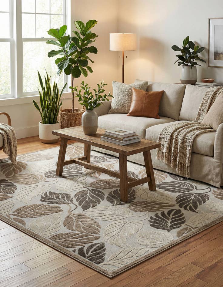 Detail image of 10' x 13' Easy-Clean Botanical Indoor / Outdoor Rug