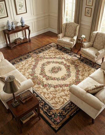 Black and Ivory Easy-Clean Traditional Indoor / Outdoor Square Rug