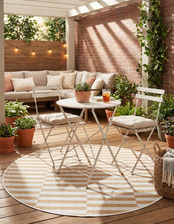 Detail image of 4' x 4' Easy-Clean Striped Indoor / Outdoor Round Rug