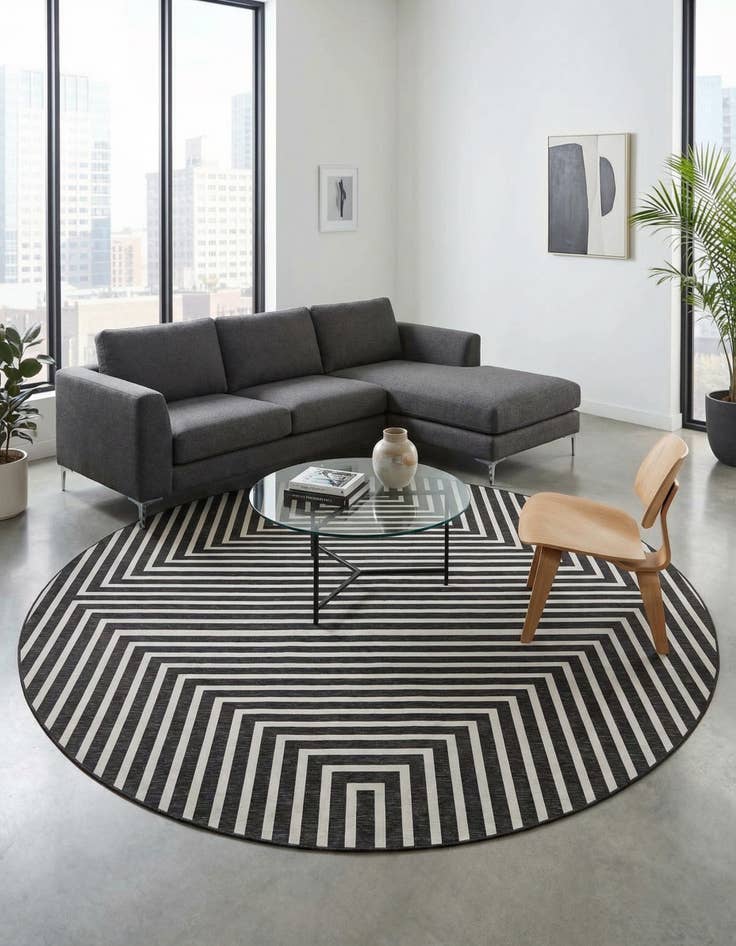 Detail image of  13' x 13'  Washable Modern Indoor / Outdoor Round Rug