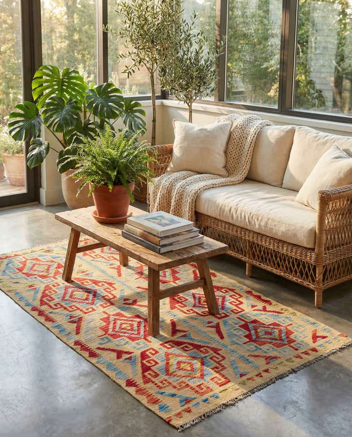 3' 5 x 6' 6 Hand Woven Kilim Maymana Wool Rug