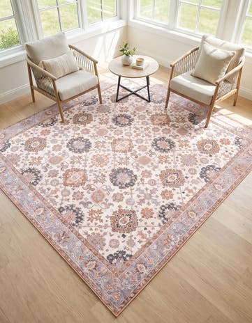 Ivory Washable Timeless Square Rug