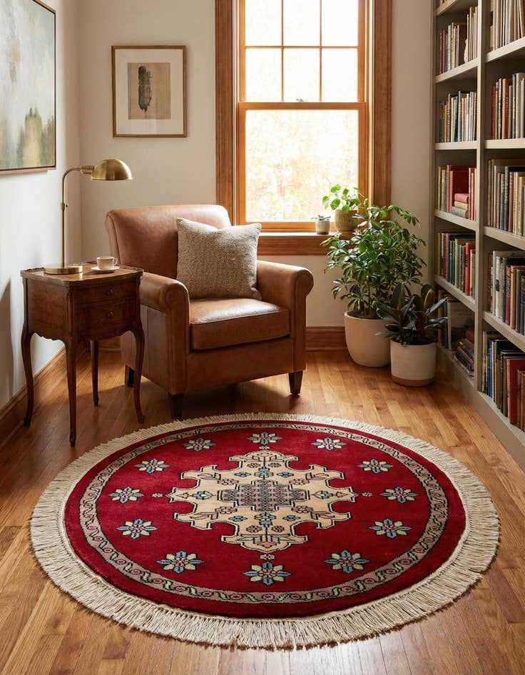 Detail image of  2' 7 x 2' 8  Hand Knotted Bokhara Oriental Wool Round Rug