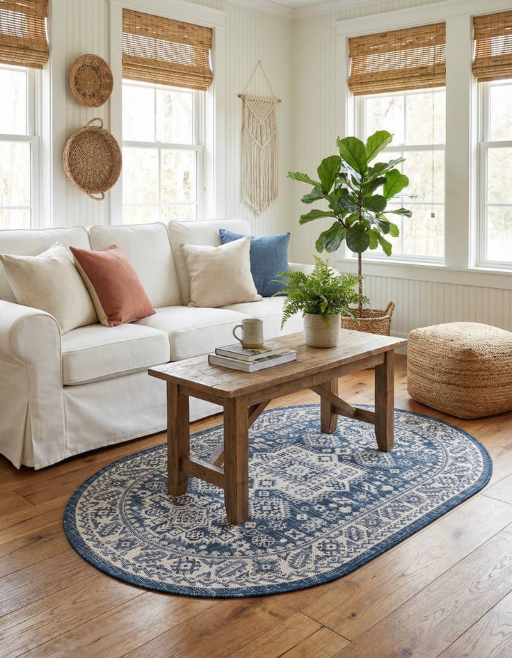 Detail image of 3' x 5' 3  Washable Aztec Indoor / Outdoor Oval Rug