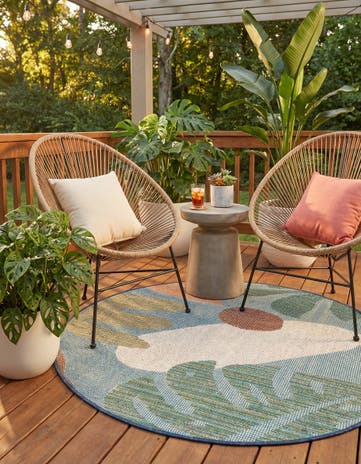 Blue Easy-Clean Baja Indoor / Outdoor Round Rug