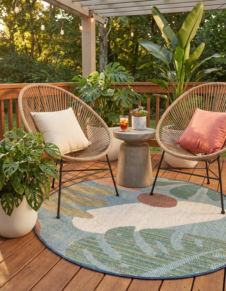 Detail image of 4' 1 x 4' 1  Washable Baja Indoor / Outdoor Round Rug