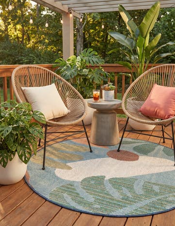 Blue Easy-Clean Baja Indoor / Outdoor Round Rug