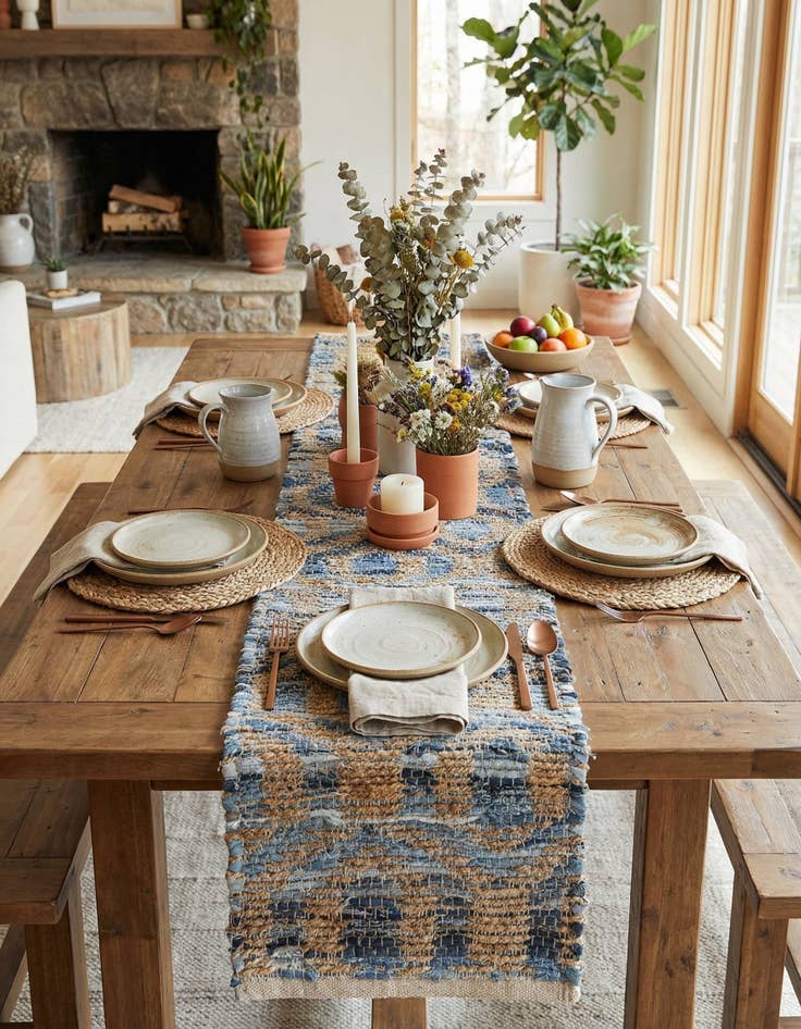 Detail image of  1' 2 x 8'  Hand Woven Chindi Jute Table Runner Rug