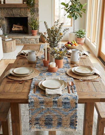 1' 2 x 8' Hand Woven Chindi Jute Table Runner Rug