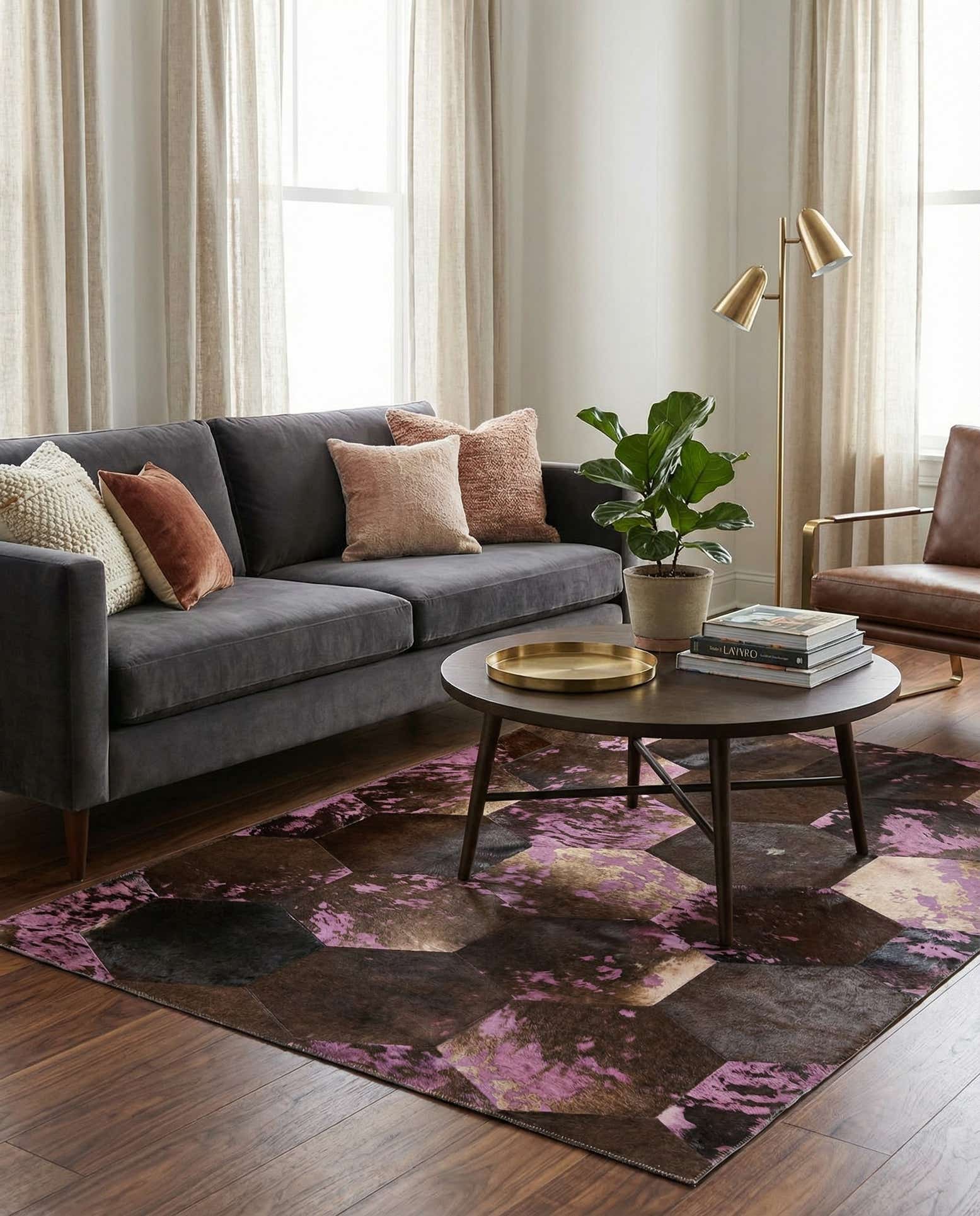 3' 8 x 5' 3 Cowhide Leather Rug