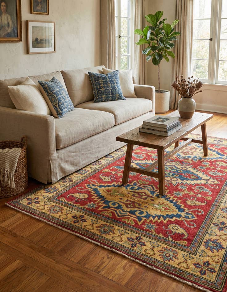 Detail image of  4' x 6' 2  Hand Knotted Kazak Rug