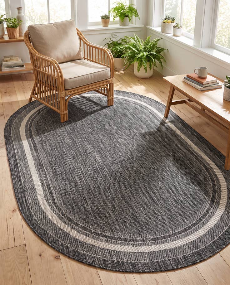 Detail image of 5' 3 x 8' Easy-Clean Border Indoor / Outdoor Oval Rug