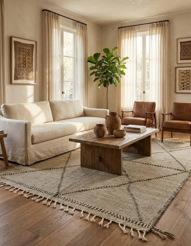 Detail image of 6' 6 x 10'  Hand Knotted Moroccan Wool Rug