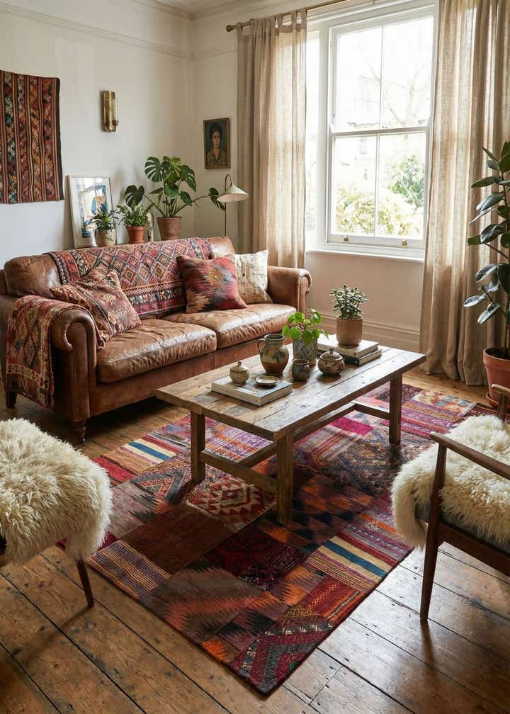 4' 1 x 6' Hand Woven Kilim Patchwork Wool Rug