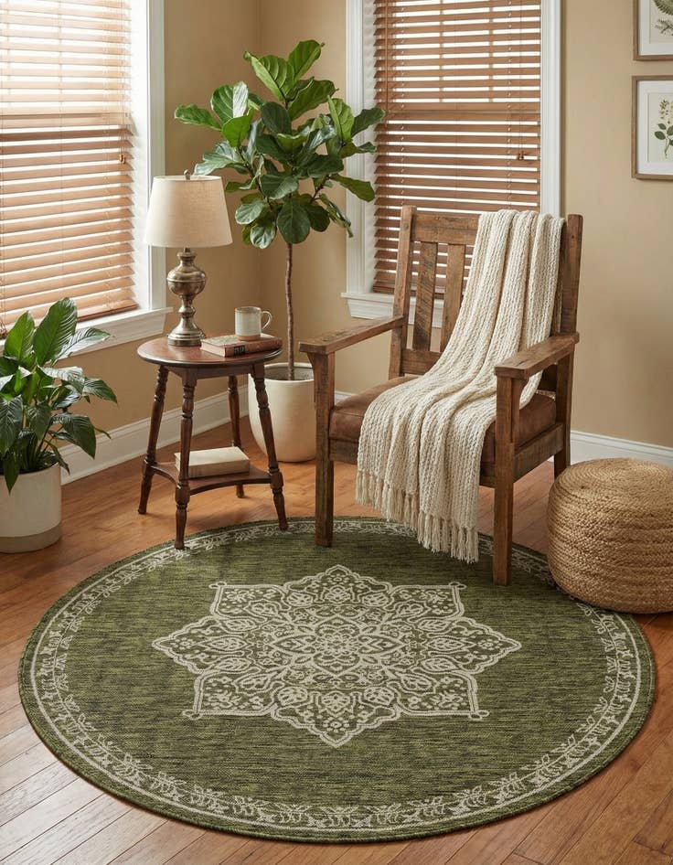 Detail image of  5' 3 x 5' 3  Washable Traditional Indoor / Outdoor Round Rug