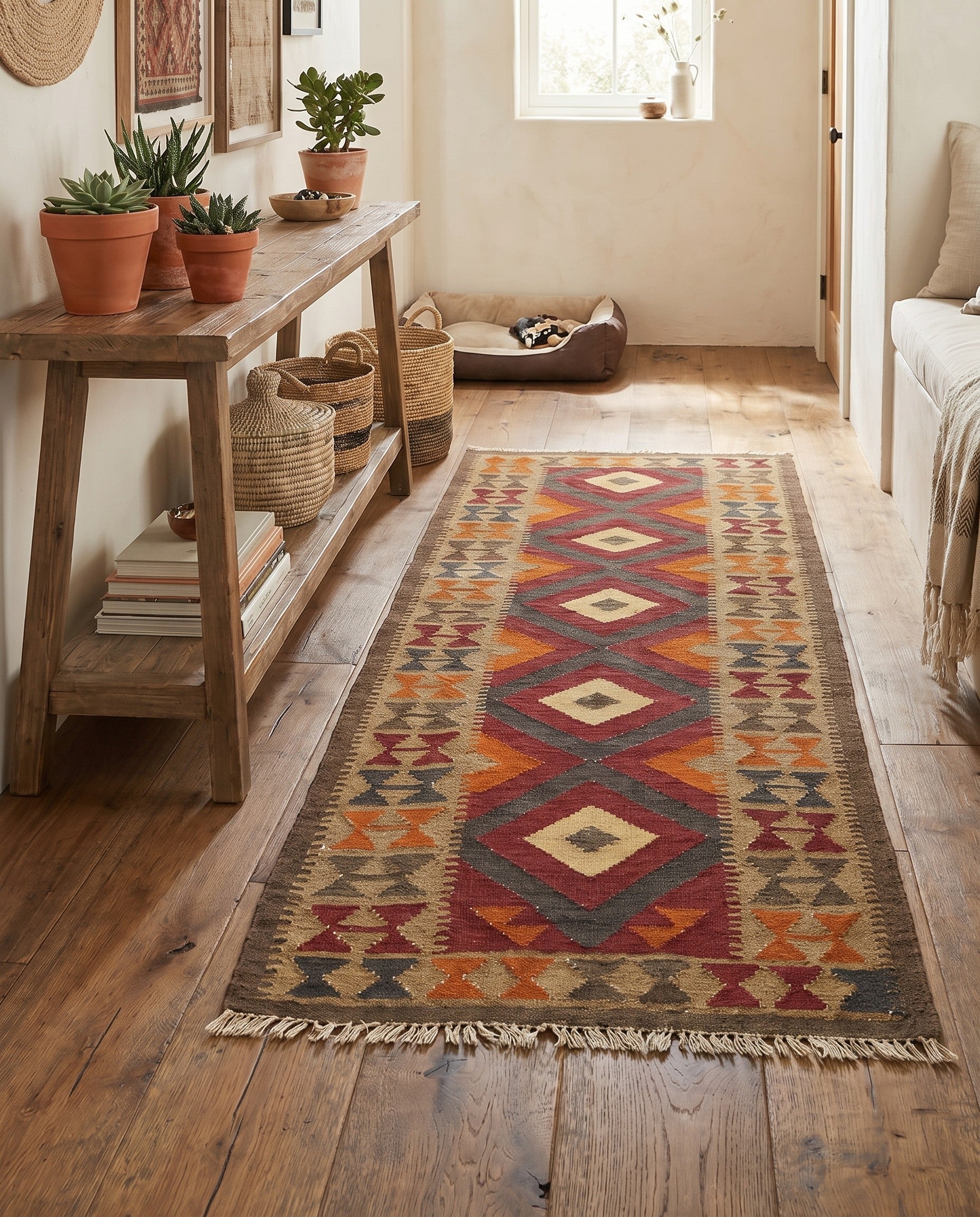 3' 2 x 6' 6 Hand Woven Kilim Maymana Wool Runner Rug