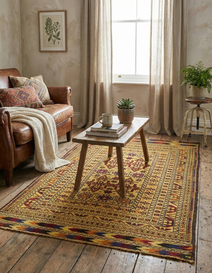 Detail image of 4' x 6' 3  Hand Woven Kilim Afghan Wool Rug