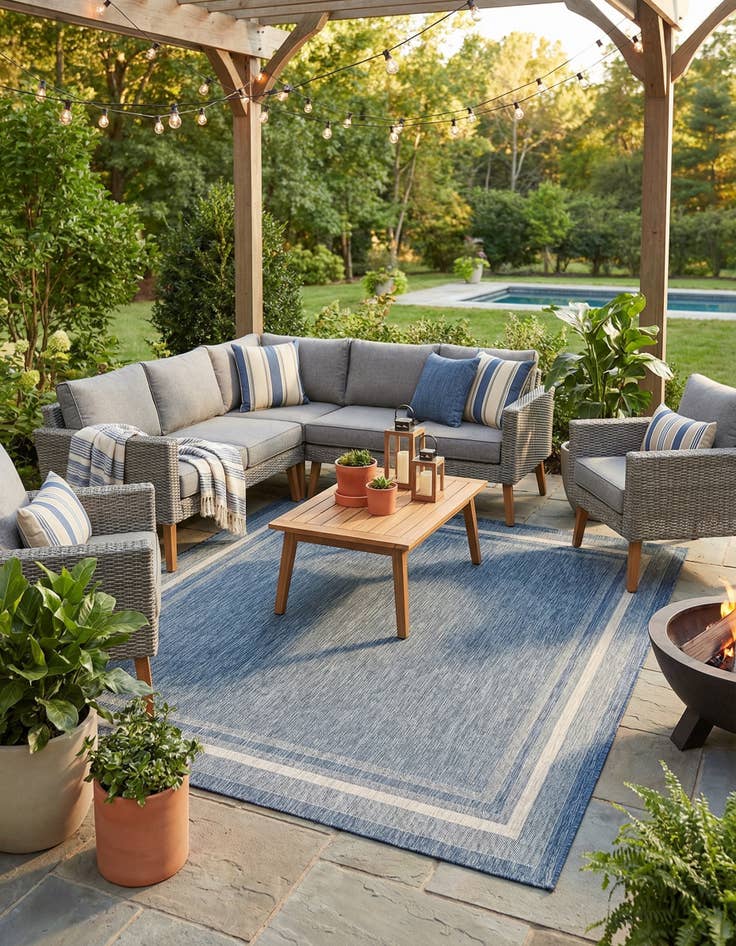 Detail image of 10' x 10'  Washable Border Indoor / Outdoor Square Rug