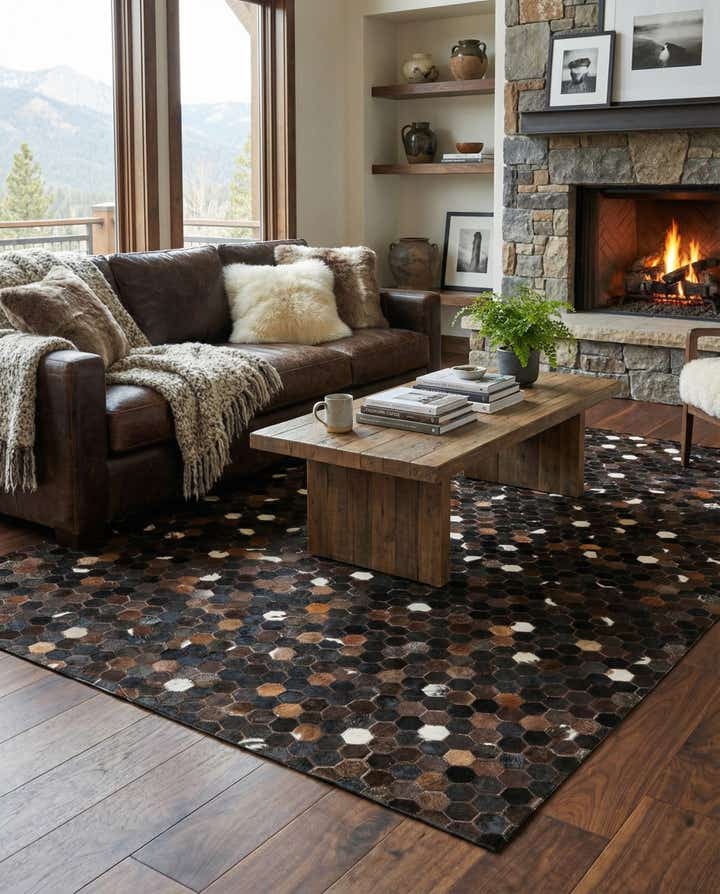 5' 1 x 8' Cowhide Leather Rug