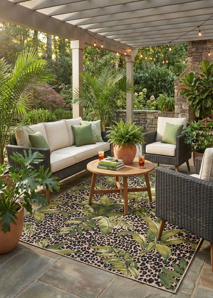 9' x 12' Easy-Clean Botanical Indoor / Outdoor Rug