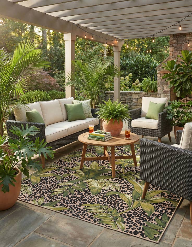 Detail image of 9' x 12' Easy-Clean Botanical Indoor / Outdoor Rug
