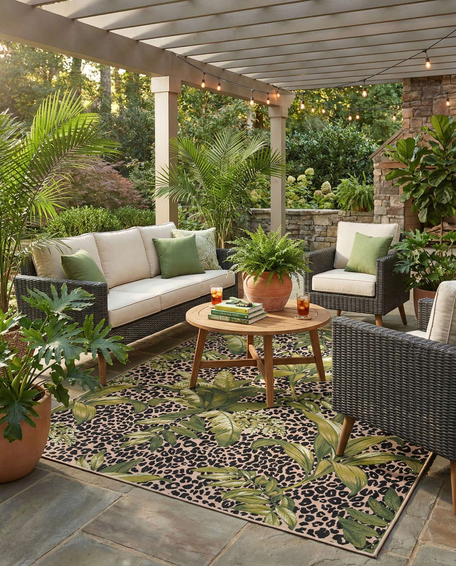 9' x 12' Easy-Clean Botanical Indoor / Outdoor Rug