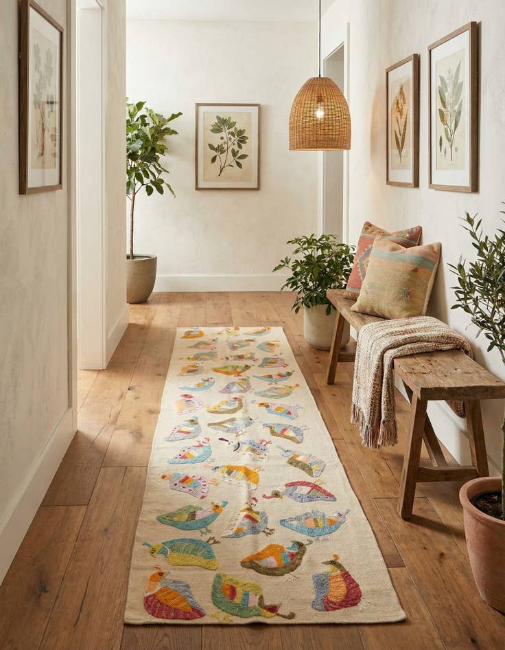 Detail image of 2' 9 x 9' 4  Hand Woven Kilim Suzani Wool Runner Rug