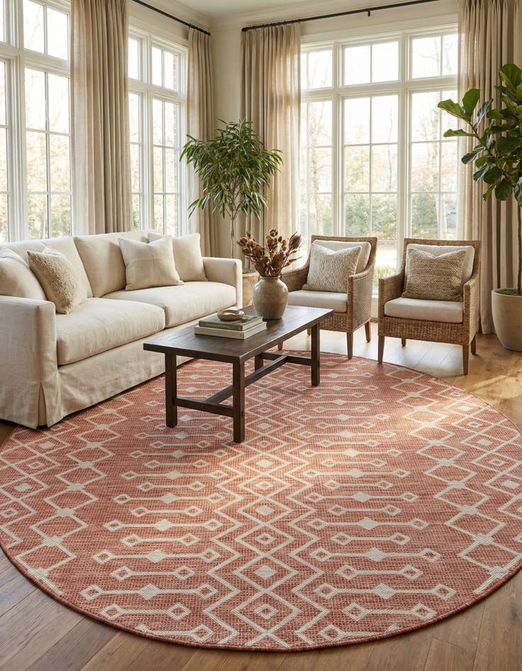 Detail image of 13' x 13'  Washable Trellis Indoor / Outdoor Round Rug