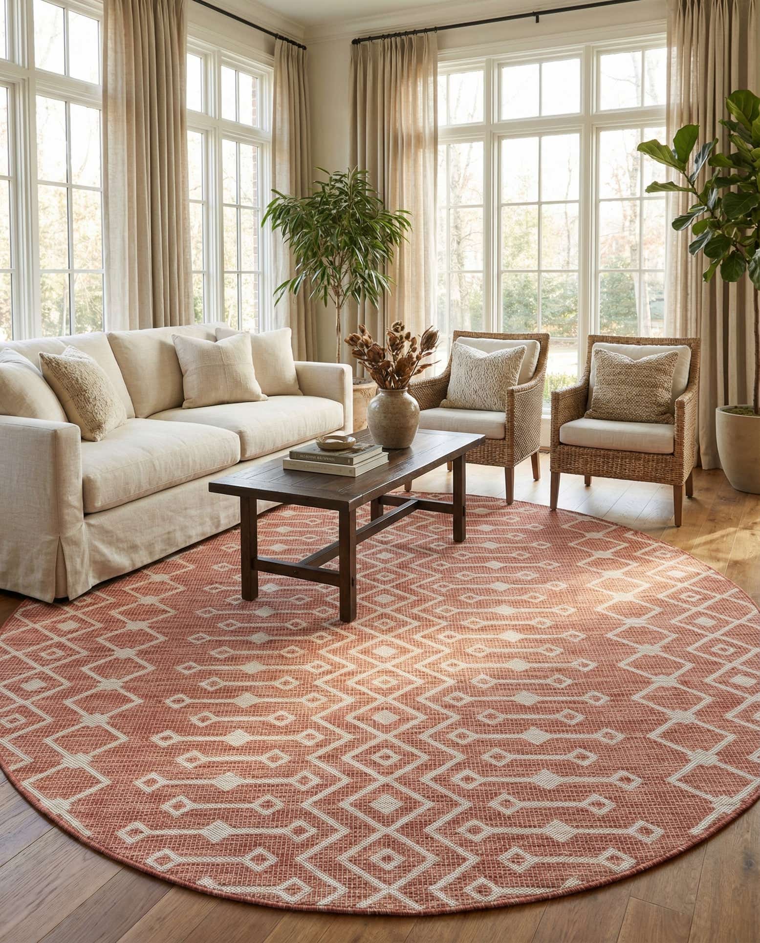 13' x 13' Easy-Clean Trellis Indoor / Outdoor Round Rug