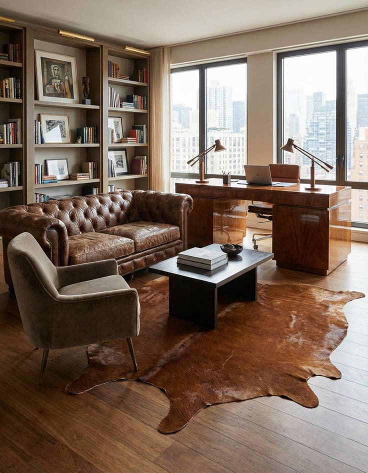 Detail image of 6' 5 x 7' 2 Cowhide Leather Square Rug