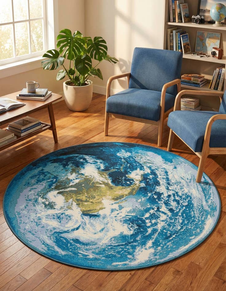 Detail image of 6' 1 x 6' 1  Washable Modern Indoor / Outdoor Round Rug