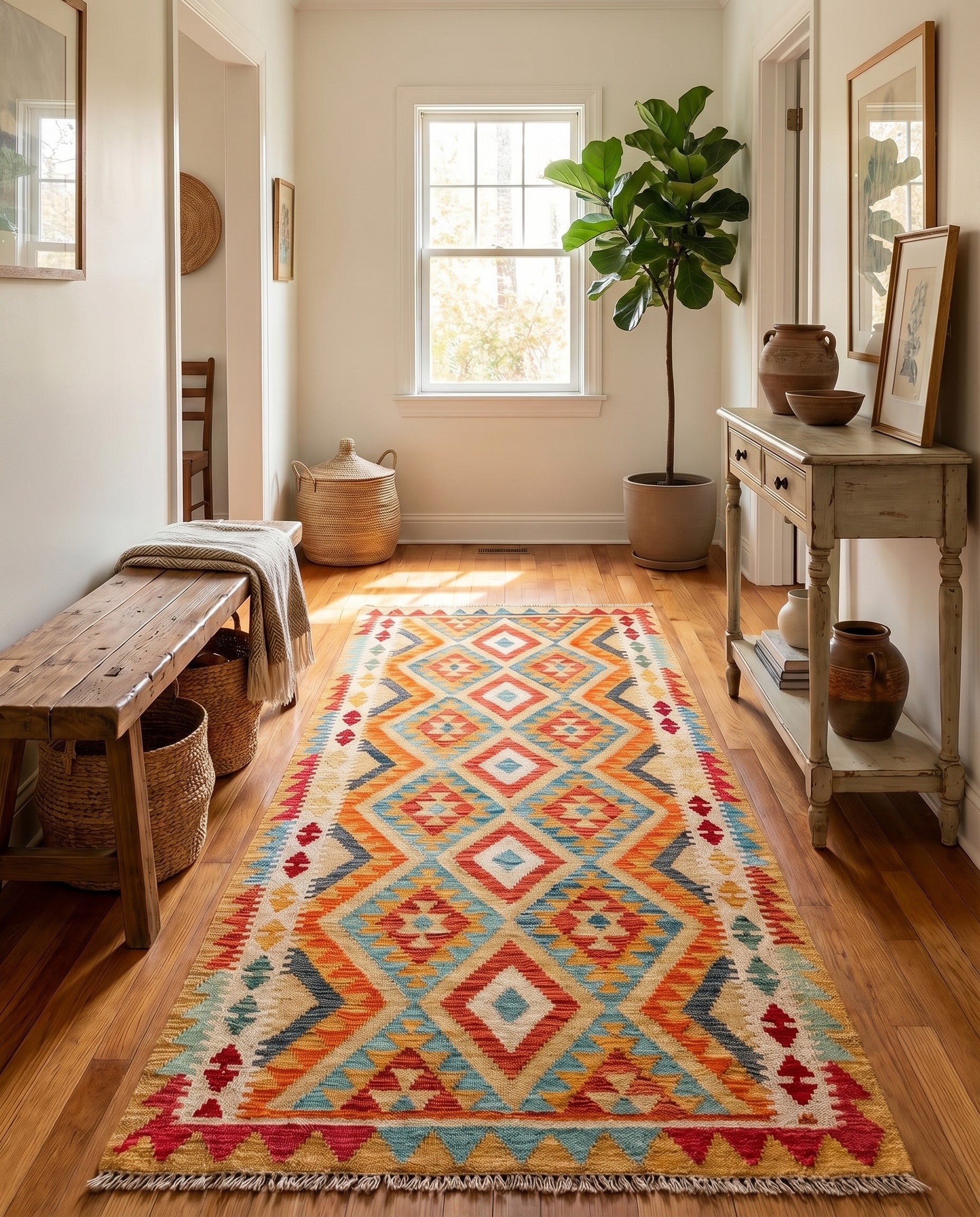 3' 3 x 6' 6 Hand Woven Kilim Maymana Wool Runner Rug