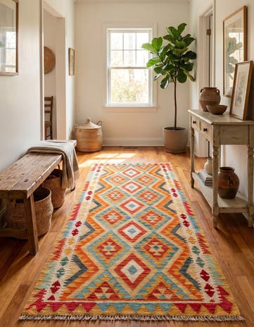 3' 3 x 6' 6 Hand Woven Kilim Maymana Wool Runner Rug